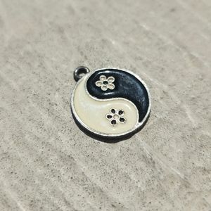 Vintage Yin/Yang Floral Silver & Resin Pendant Charm